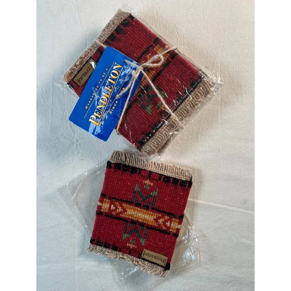 New Vintage Pendleton Set of 4 Woven Loomed Wool Coaster Rug Matts 6
